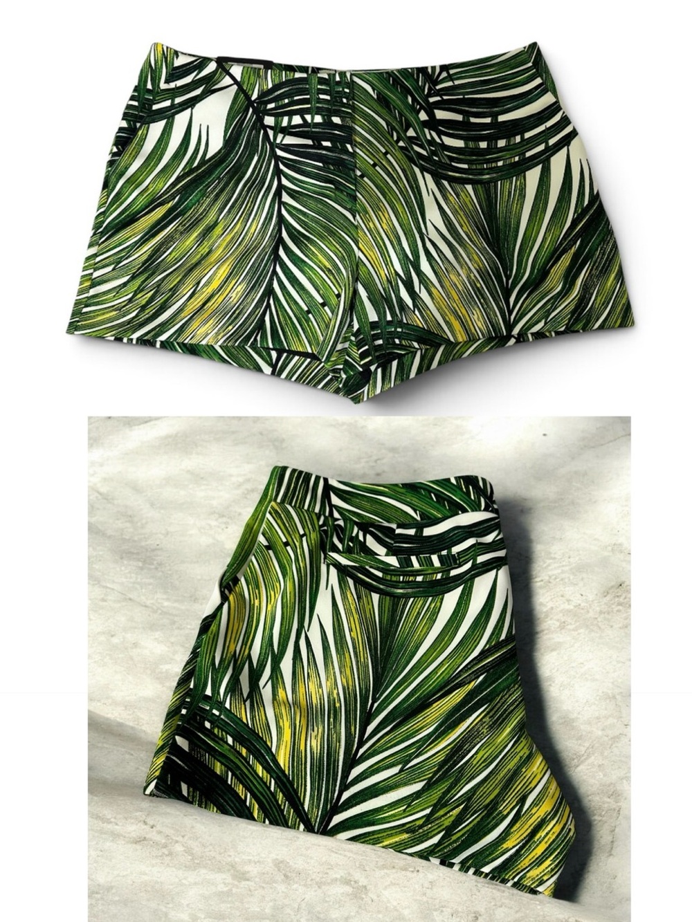 Worthington Tropical Leaf Print Shorts - Green & White